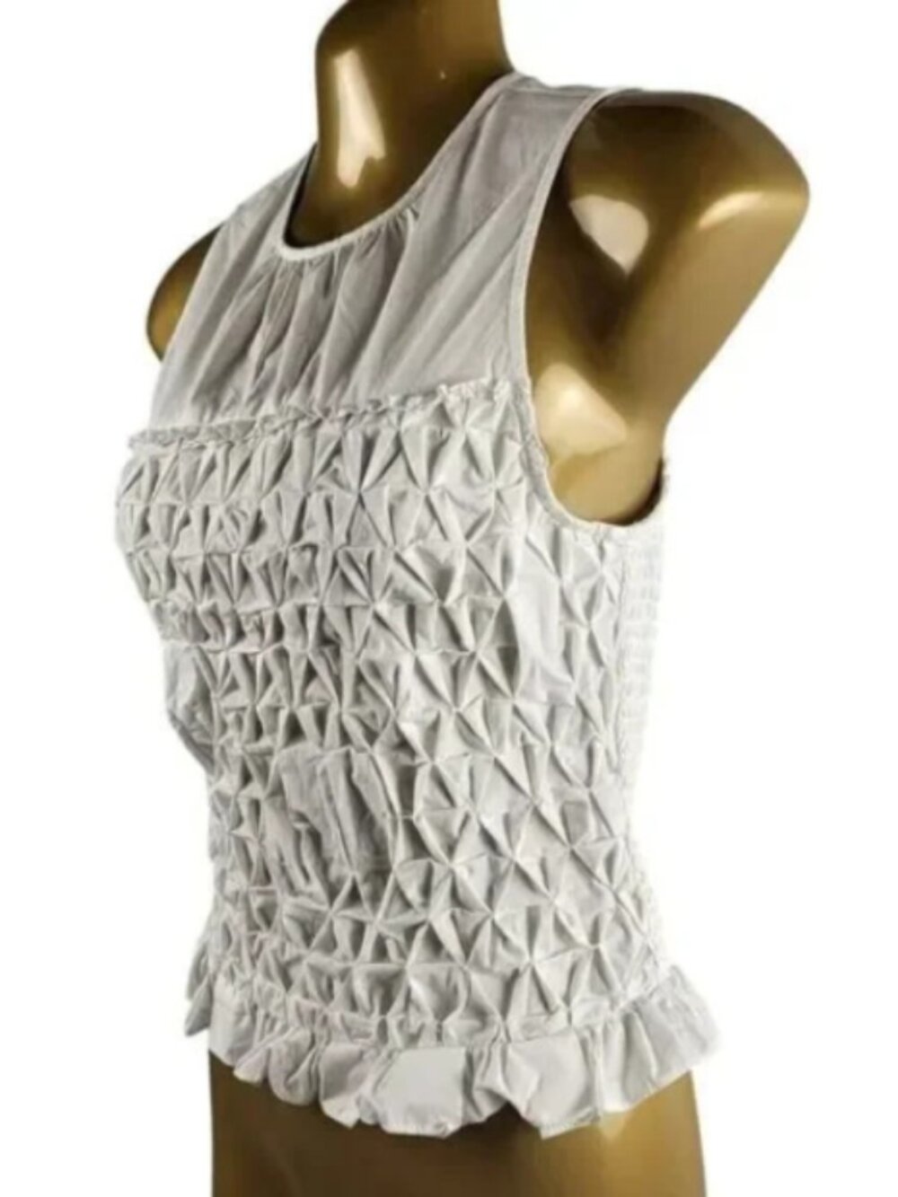 Ramy Brook XXS White All Cotton Smocked Tank Top Cropped Waist Ruffle Pullover - Picture 4 of 14